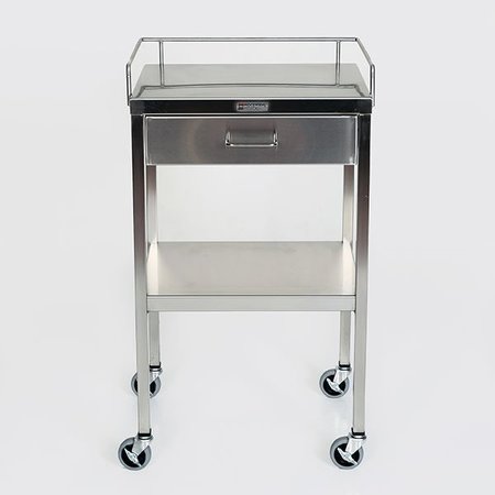 MIDCENTRAL MEDICAL SS Utility Table 16"w x 20"l x 34"H, with 1 Drawer and 3-Sided Guardrail MCM520